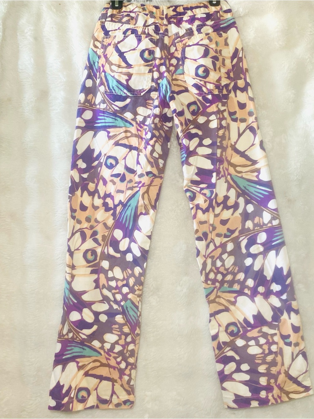 Forever 21 Purple Cream & Teal Butterfly Wide Leg Jeans